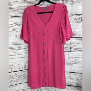 Hot Pink/Fuscia Linen button front mini dress- Size large